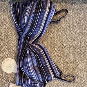 Striped Blue and Black Bikini Top